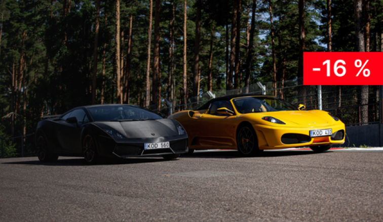 Vairuok superautomobilį<br>lenktynių trasoje